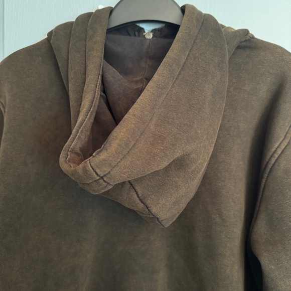 Lazypants Zip Up Hoodie Size M Dark Brown Acid Wash Y2K Skater Comfy Cozy Soft - Picture 7 of 11
